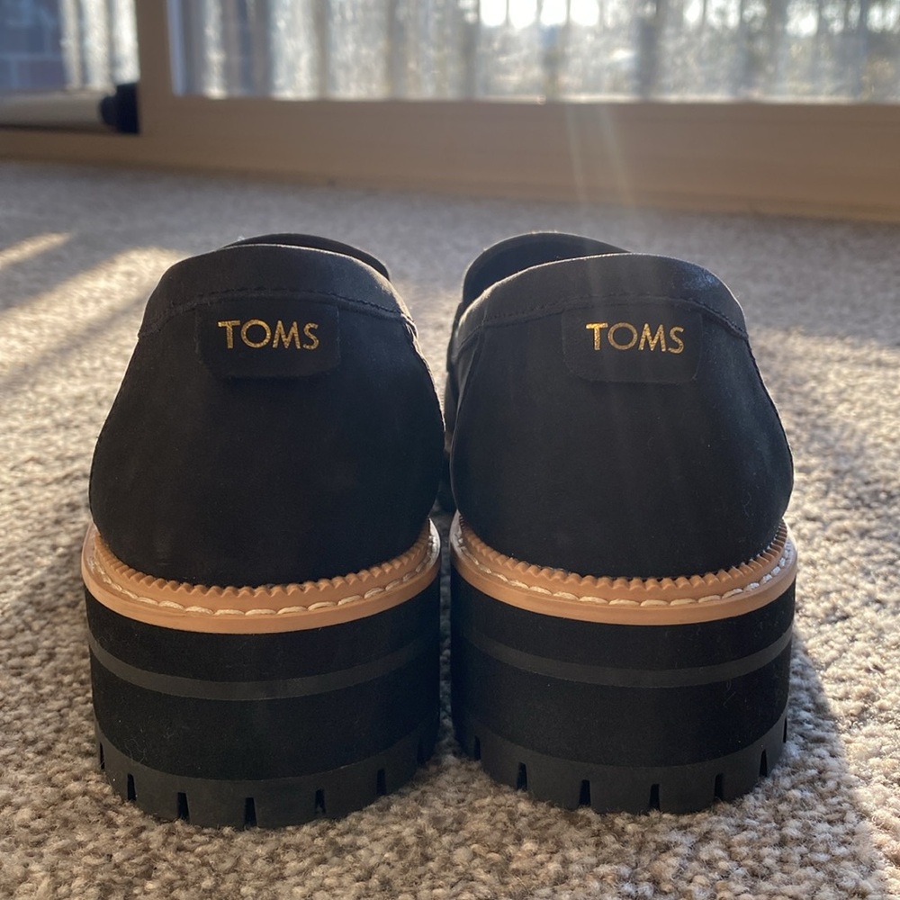 Toms Black Suede Lug Sole Penny Loafers - Picture 2 of 5